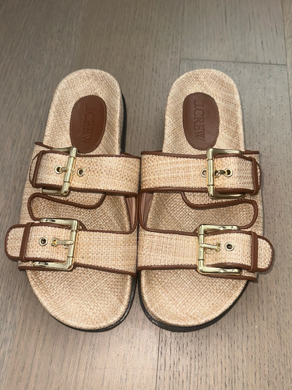 J. Crew Natural Woven Double Buckle Slide Sandals
